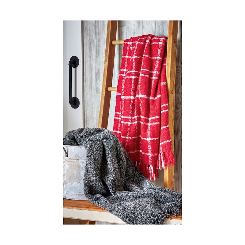 Merry Plaid Acrylic Decorative Throw for Sofa or Bed Red and White Plaid with Fringe 50L x 60W in.