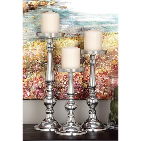 Silver Aluminum Traditional Candle Holder (Set of 3) - S/3 16", 13", 10"H