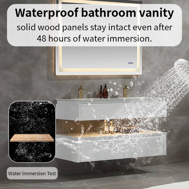 Modland 36''/48'' Floating Bathroom Vanity with ETL-Certified LED Lighting, Soft-Close Drawers & Waterproof, White