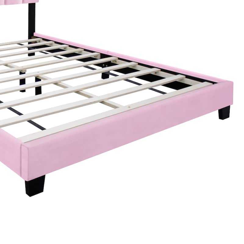 Queen Size Velvet Upholstered Bed Frame with Adjustable Features, Teenage Girl's Favorite Collection