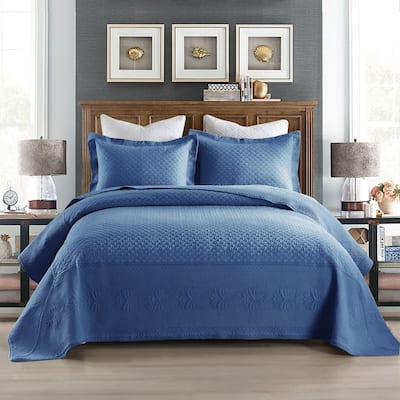 MarCielo 3 Piece Embroidered 100% Cotton Oversized Quilt Bedspread Set TM