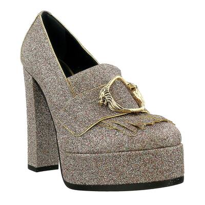 Roberto Cavalli Glitter Silver Gold Glitter Block High Heel - for Womens
