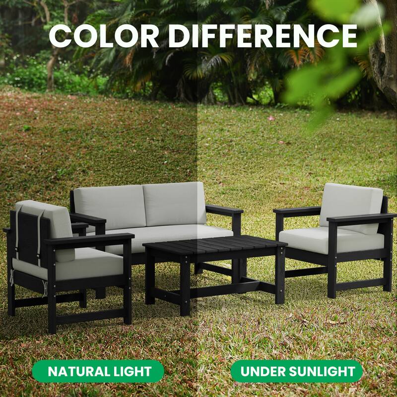 Outdoor Patio HDPE Sectional Sofa and Table Set, Removable Cushions Included, a Loveseat, 2 Single Sofas