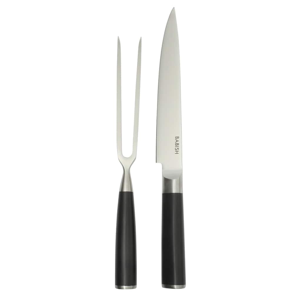 Babish 2-Piece Carving Knife and Fork Set - 8-Inch Stainless Steel Carving Knife with 6.5-Inch Fork - Ergonomic ABS Handles