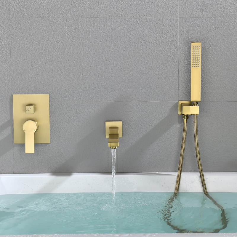 Wall Mounted Tub Faucet With Handshower Single Handle Bathroom Roman Bathtub Faucets Modern Tub Filler Trim With Handheld