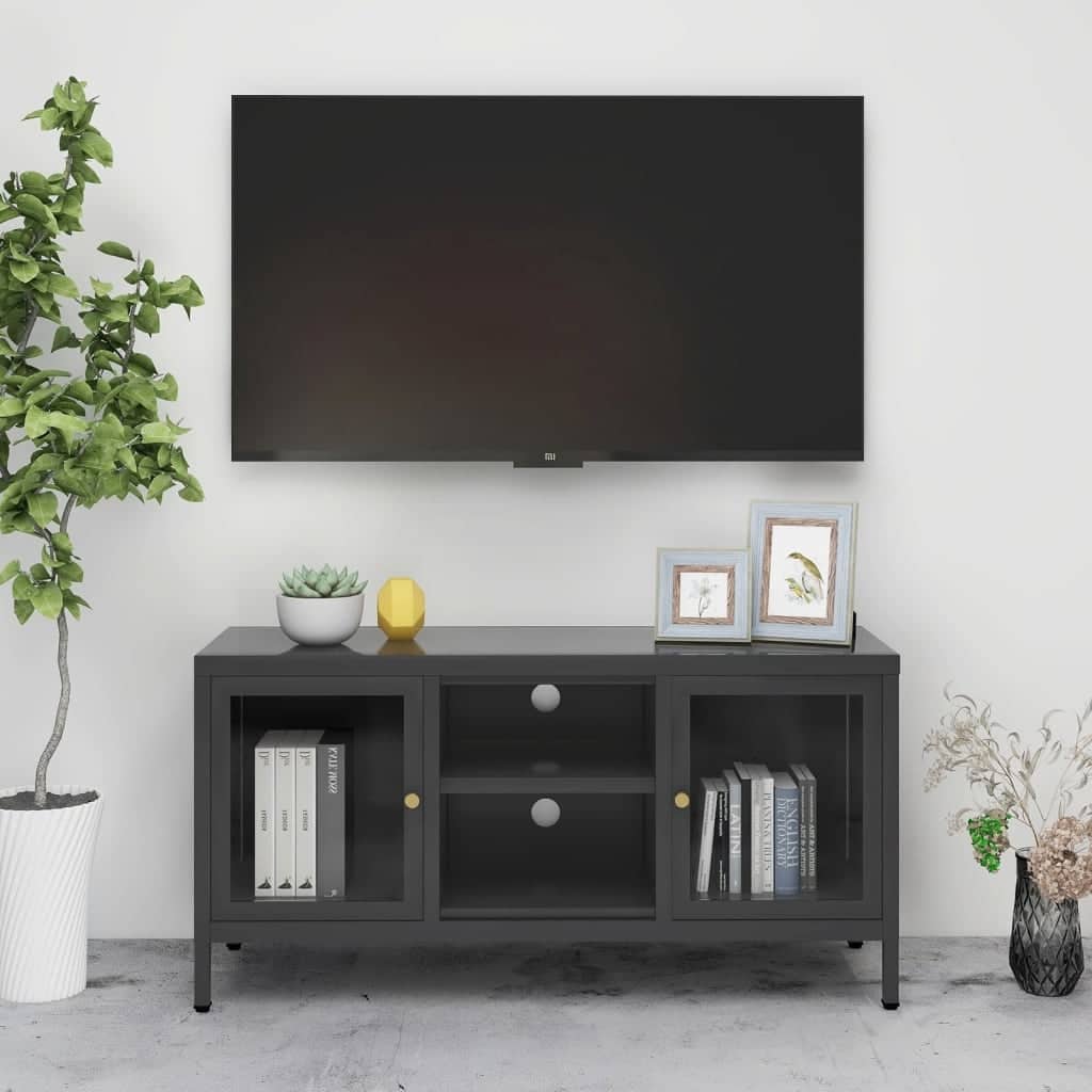 vidaXL TV Cabinet Anthracite 41.3"x13.7"x20.4" Steel and Glass - 41.3" x 13.7" x 20.4" - 41.3" x 13.7" x 20.4"