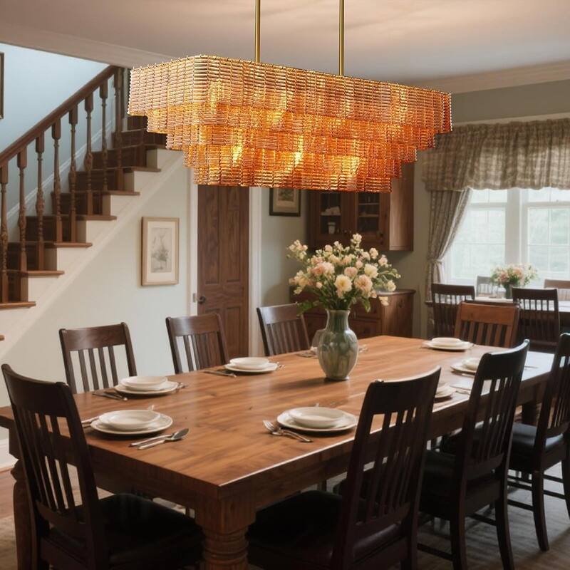 KAYLA Rectangle Ceiling Chandeliers Big Home Decoration Large Hanging Lamps for Dining Room,Pendant Lights