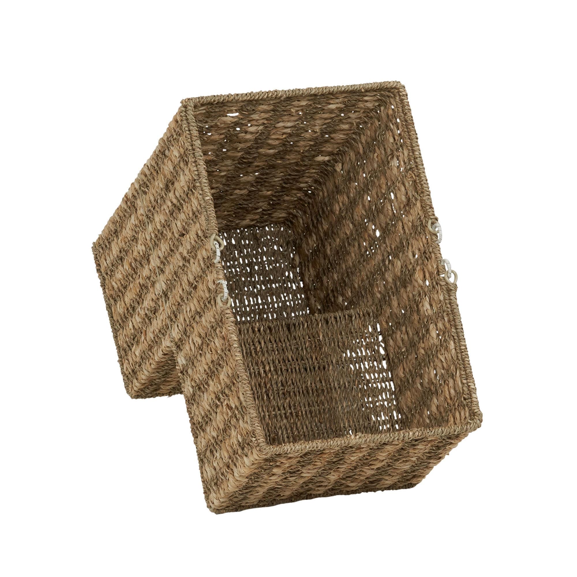 Household Essentials Wicker Stair Basket With Handles, Handwoven Water Hyacinth, Sits On Two Stairs, Lightweight, Eco-Friendly