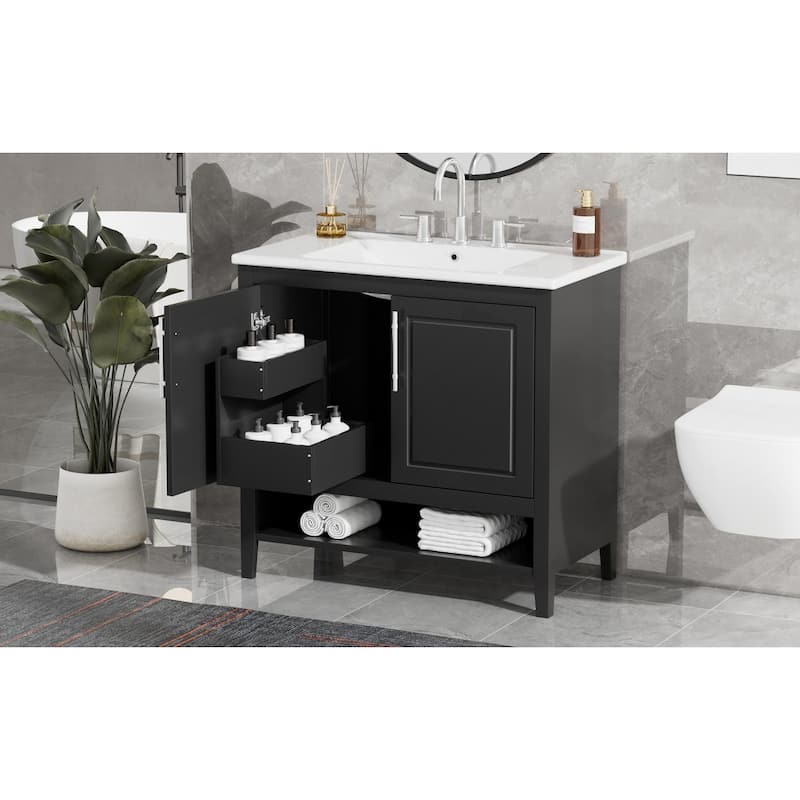 Bathroom Vanity with Sink, Bathroom Storage Cabinet with Doors and Drawers, Solid Wood Bathroom Cabinet with Shelf