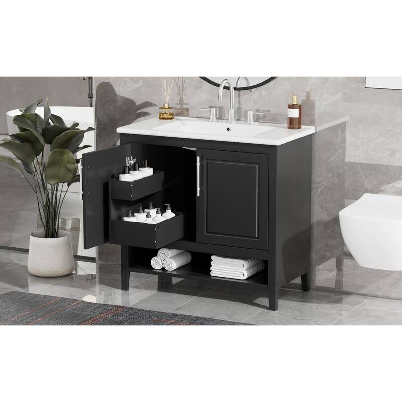 GDFStudio - Everett Langley 36-Inch Modern Freestanding Bathroom Vanity with Ceramic Sink - 36"