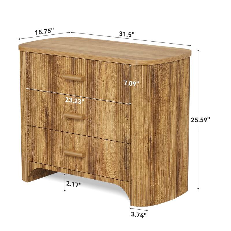 31.5'' Wide Large Fluted Nightstands, Oversized 3 Drawer Night Stand