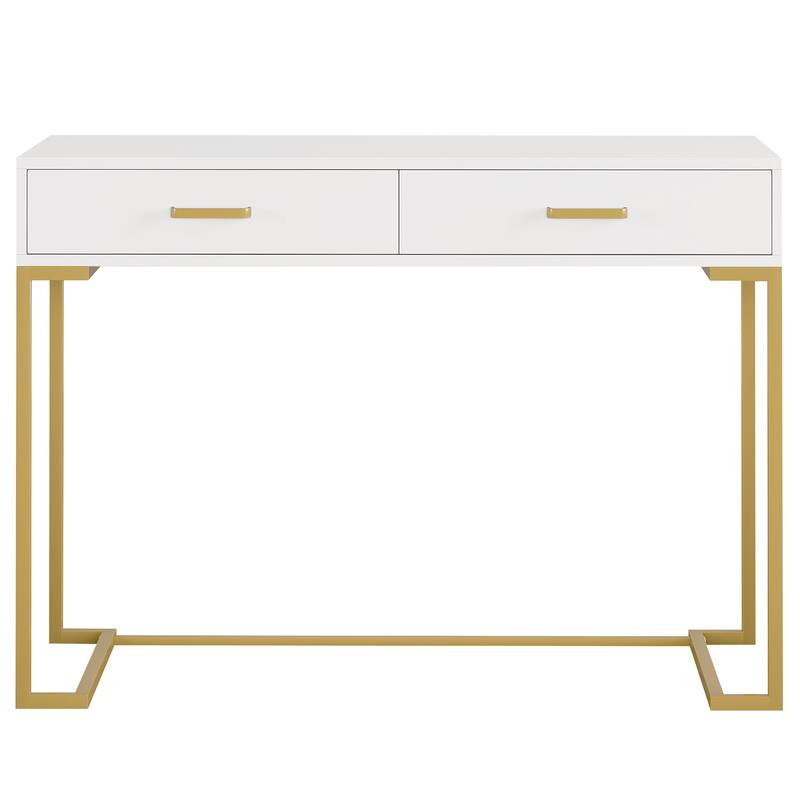 40" White and Gold Modern Computer Desk with 2 Drawers