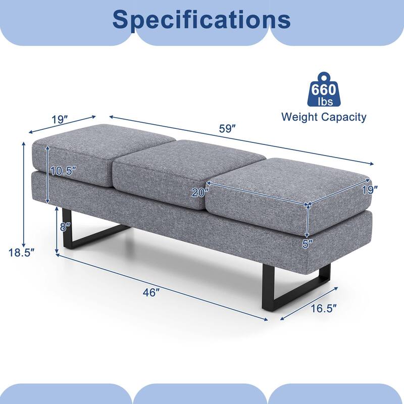 Costway Waiting Room Bench Seating with Metal Frame Leg Upholstered - See Details