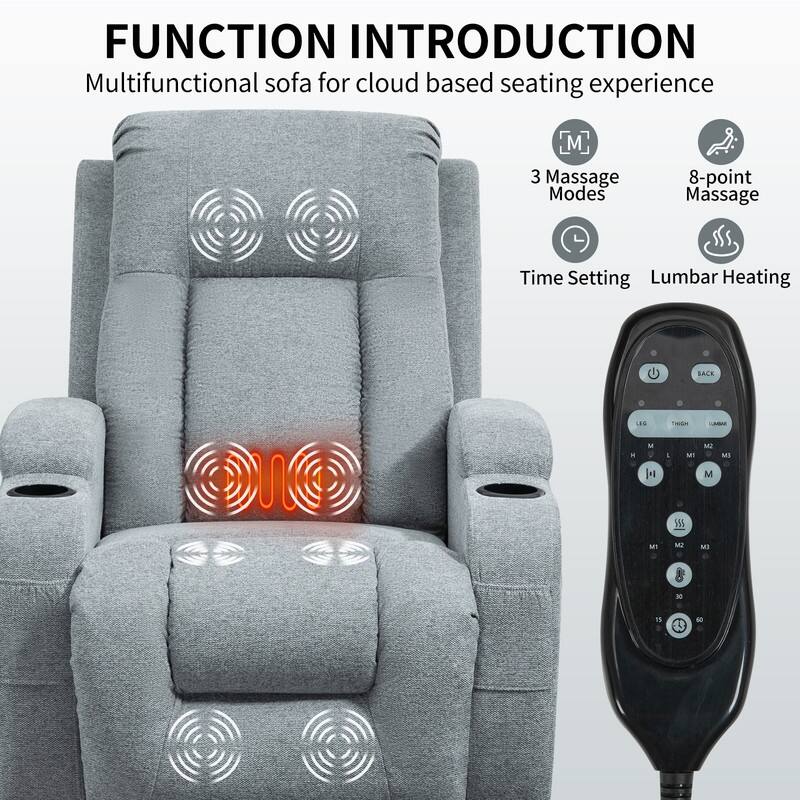Single Motor Power Lift Recliner Chair with Massage, Heat, and USB Port - 350 lbs Capacity
