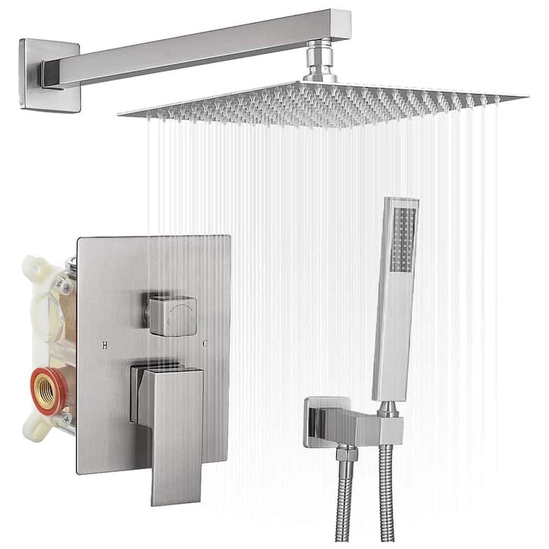 16 Inch Wall Mounted Shower Faucet With Handheld Shower Modern Shower System With Rain Shower Head With Pressure Balance Valve - Brushed Nickel