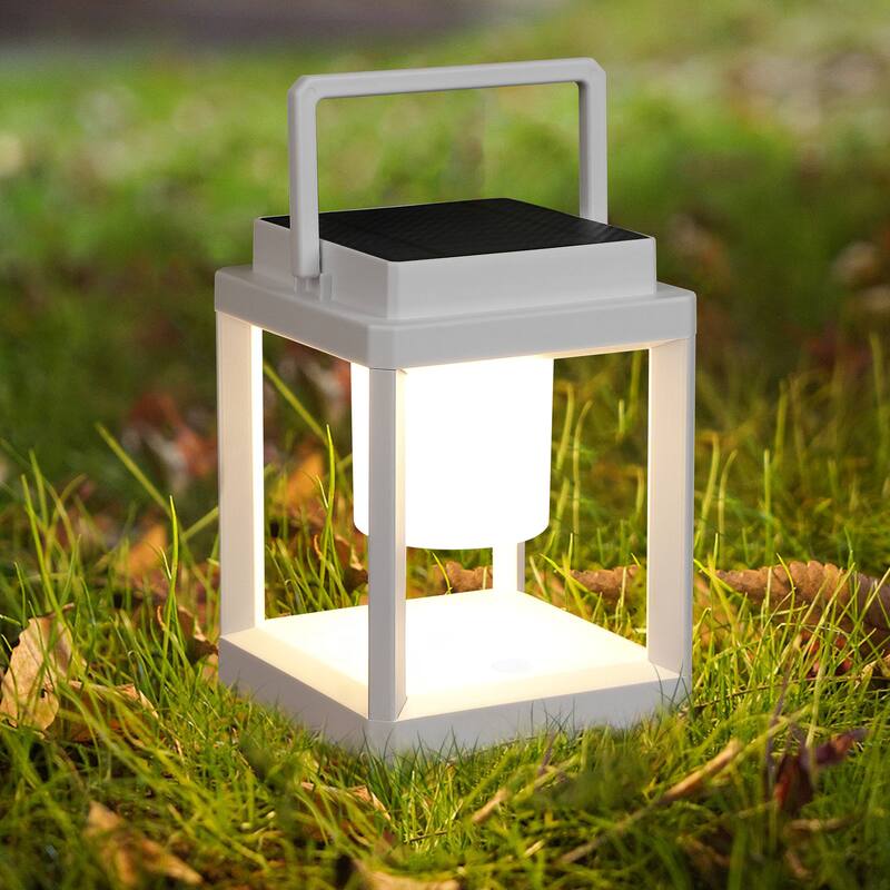 Outdoor Table Lamp, 3-Level Brightness Portable Rechargeable Solar Lamp Waterproof for Patio/Camping - White