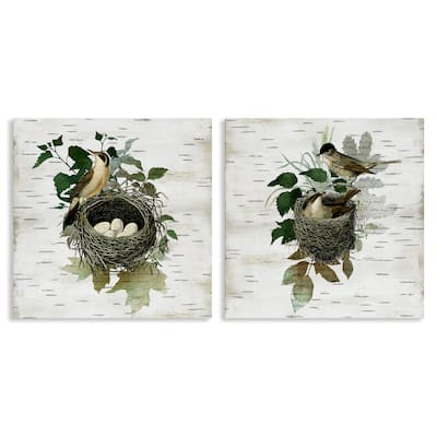 Stupell Rustic Vintage Bird Nests Canvas Wall Art Design By Susan Arnot (Set of 2)