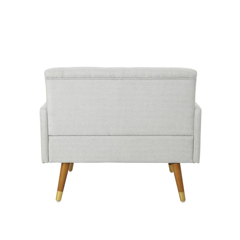 Light Grey Modern 38.25" Upholstered Button Tufted Club Chair with Bolster Pillows and Rubber Wood Legs