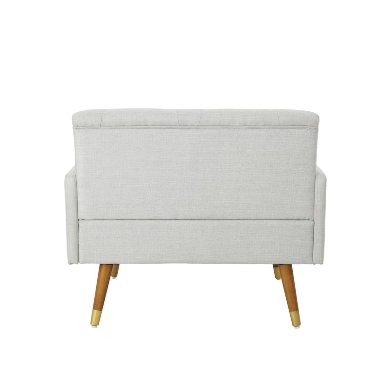 Modern 38.25" Upholstered Button Tufted Club Chair with Bolster Pillows and Rubber Wood Legs