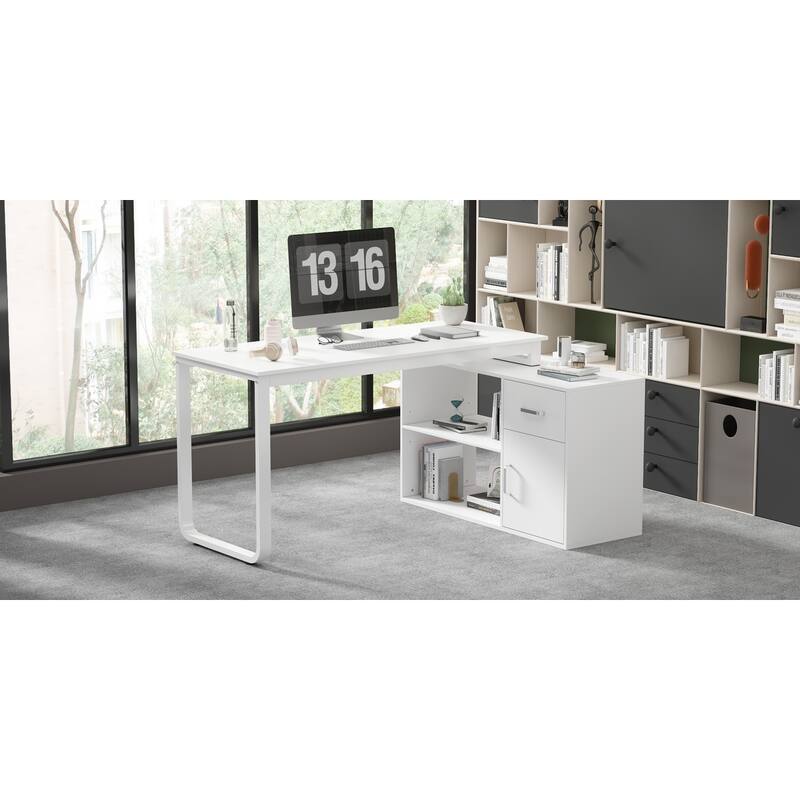 55" L-Shaped Computer Desk Storage Workstation for Productivity Style