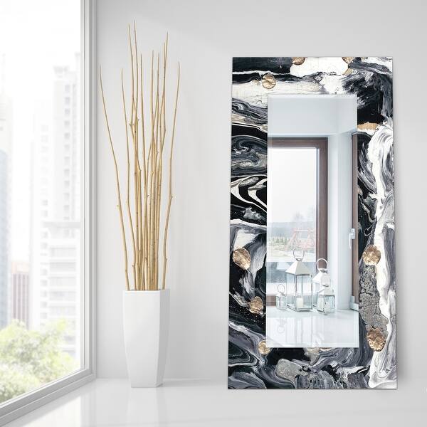 Shop Black Friday Deals On Ebony Ivory Abstract Rectangular Beveled Wall Mirror On Free Floating Glass Clear 72 X 36 Overstock 31415052