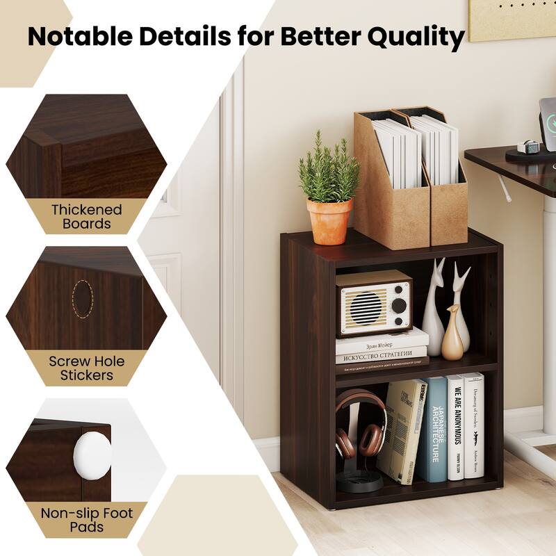 Gymax 2-Cube Bookcase Cube Storage Organizer w/ Adjustable Walnut - 17''x11.5''x21.5''