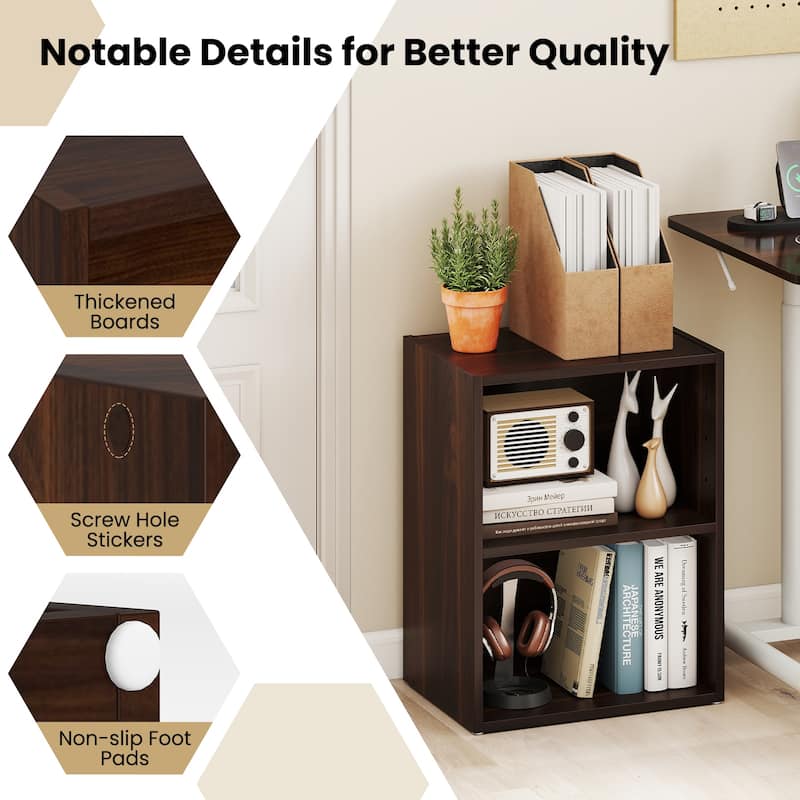 Gymax 2PCS 2-Cube Bookcase Cube Storage Organizer w/ Adjustable Walnut - 17''x11.5''x21.5''