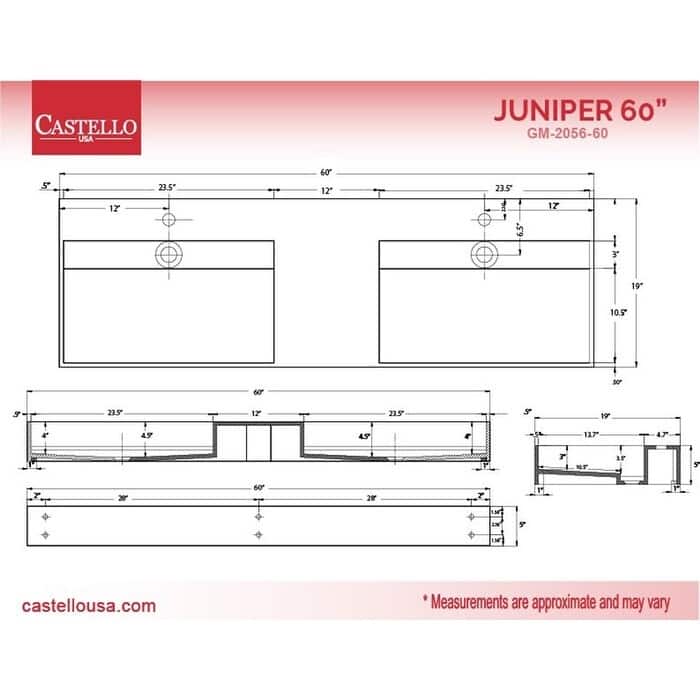 Juniper 60" Solid Surface Bathroom Vanity Top