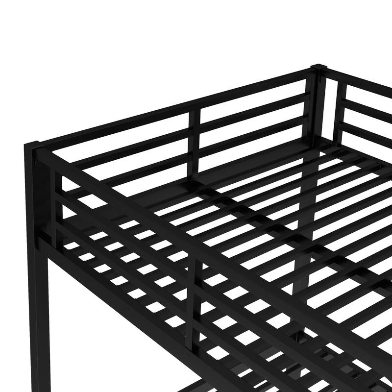 Roomfitters Metal Twin/Full Bunk Bed Frame with Ladder & Safety Rail, Heavy-Duty Space-Saving Design, Black