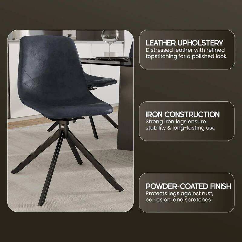 Markley Leather Dining Chair 360 Degree Swivel with Iron legs Modern Accent Side Chair Set of 2