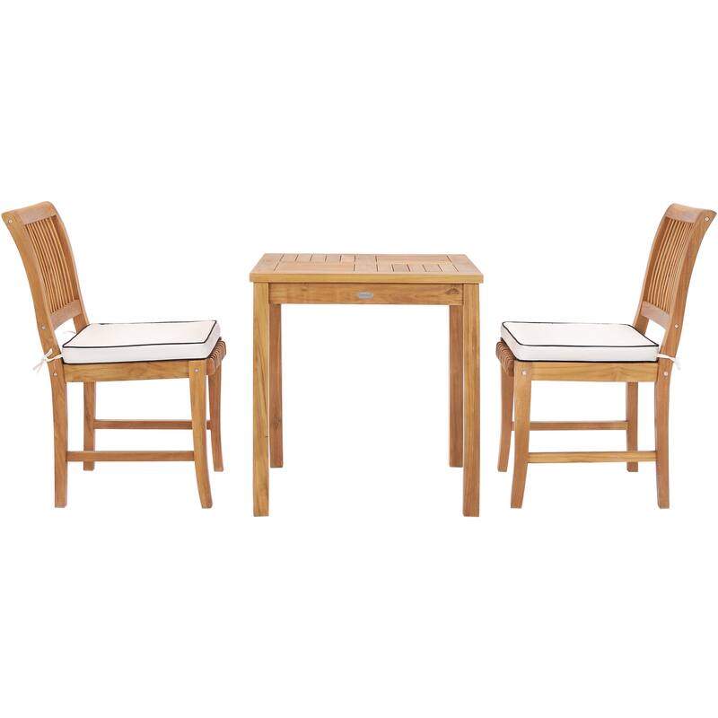 Chic Teak 3 Piece Teak Wood Florence Intimate Bistro Dining Set including 27" Square Table and 2 Side Chairs