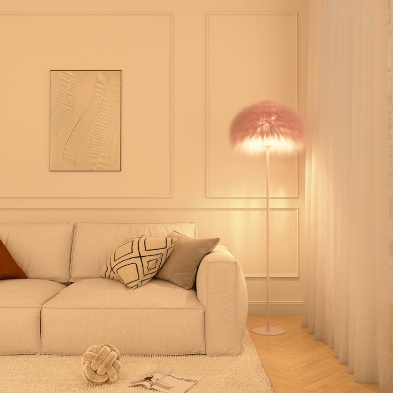 Acroma 63" Blush Pink Feather Floor Lamp with Dome Shade - 1-light