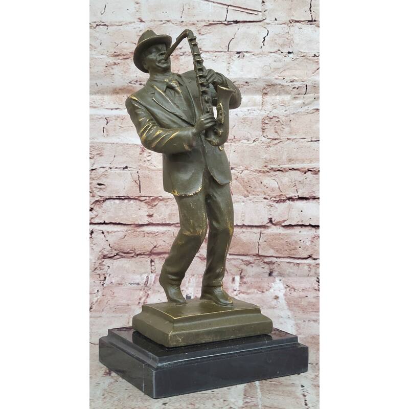 Jazz Saxophone Player Bronze Sculpture - Mid-Century Music Art