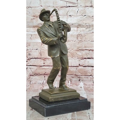 Jazz Saxophone Player Bronze Sculpture - Mid-Century Music Art