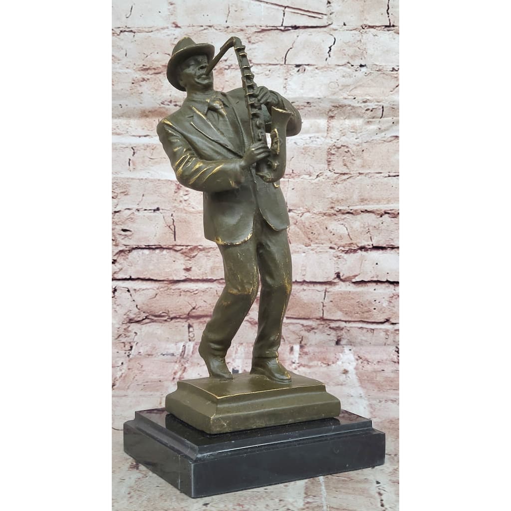 Jazz Saxophone Player Bronze Sculpture - Mid-Century Music Art