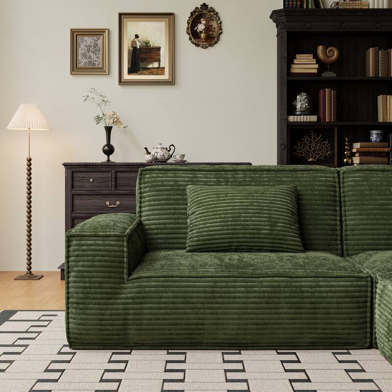 Anmytek Extra Large Modern Striped Fabric Green Sofa - Full Sponge High Rebound Vacuum Compressed
