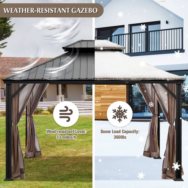 Costway 12ft x 10ft Hardtop Gazebo 2-tier Outdoor Galvanized Steel - See details
