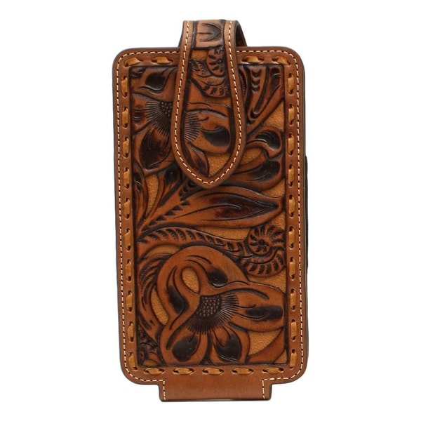 Nocona Western Cell Phone Case Floral Embossed Pieced L Tan