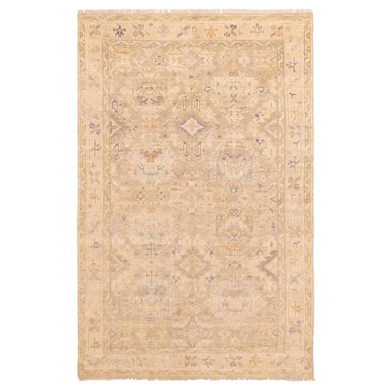 ECARPETGALLERY Hand-knotted Kavya Oushak Light Khaki Wool Rug - 5'11 x 9'0