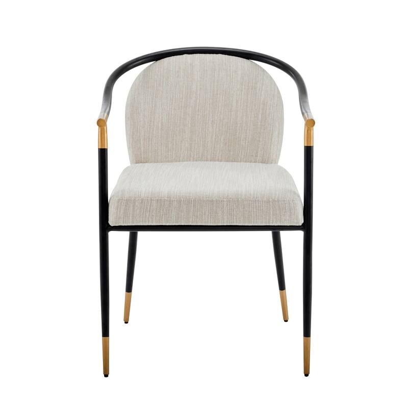 Roomfitters Modern Upholstered Dining Chair with Metal Frame, Elegant Curved Arm Design, Comfortable Accent Seating
