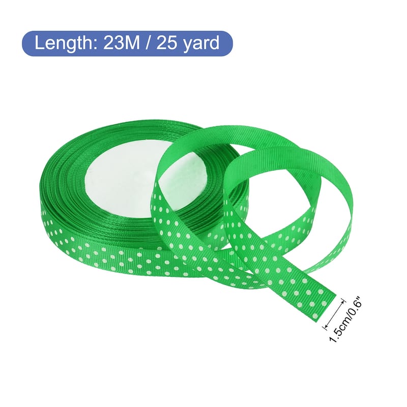 Grosgrain Ribbons with Dots Ribbon Bow Decoration - Dark Green - 25 Yards 5/8 Inch