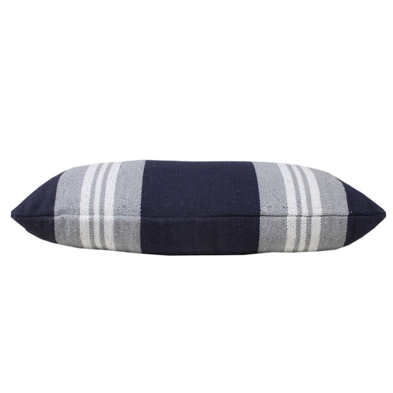 HomeRoots 14" X 36" Navy Gray And White 100% Cotton Coastal Zippered Pillow