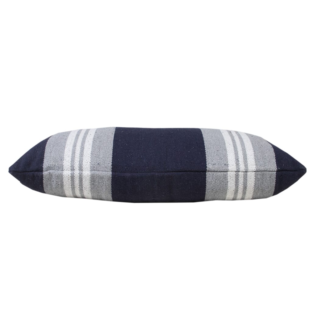 HomeRoots 14" X 36" Navy Gray And White 100% Cotton Coastal Zippered Pillow
