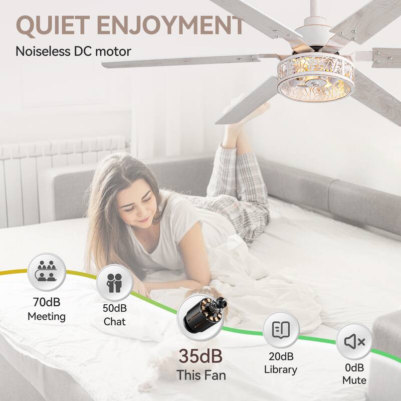 2pcs 46-inch Reversible 6-Blade Distressed White Ceiling Fan with Light and Remote