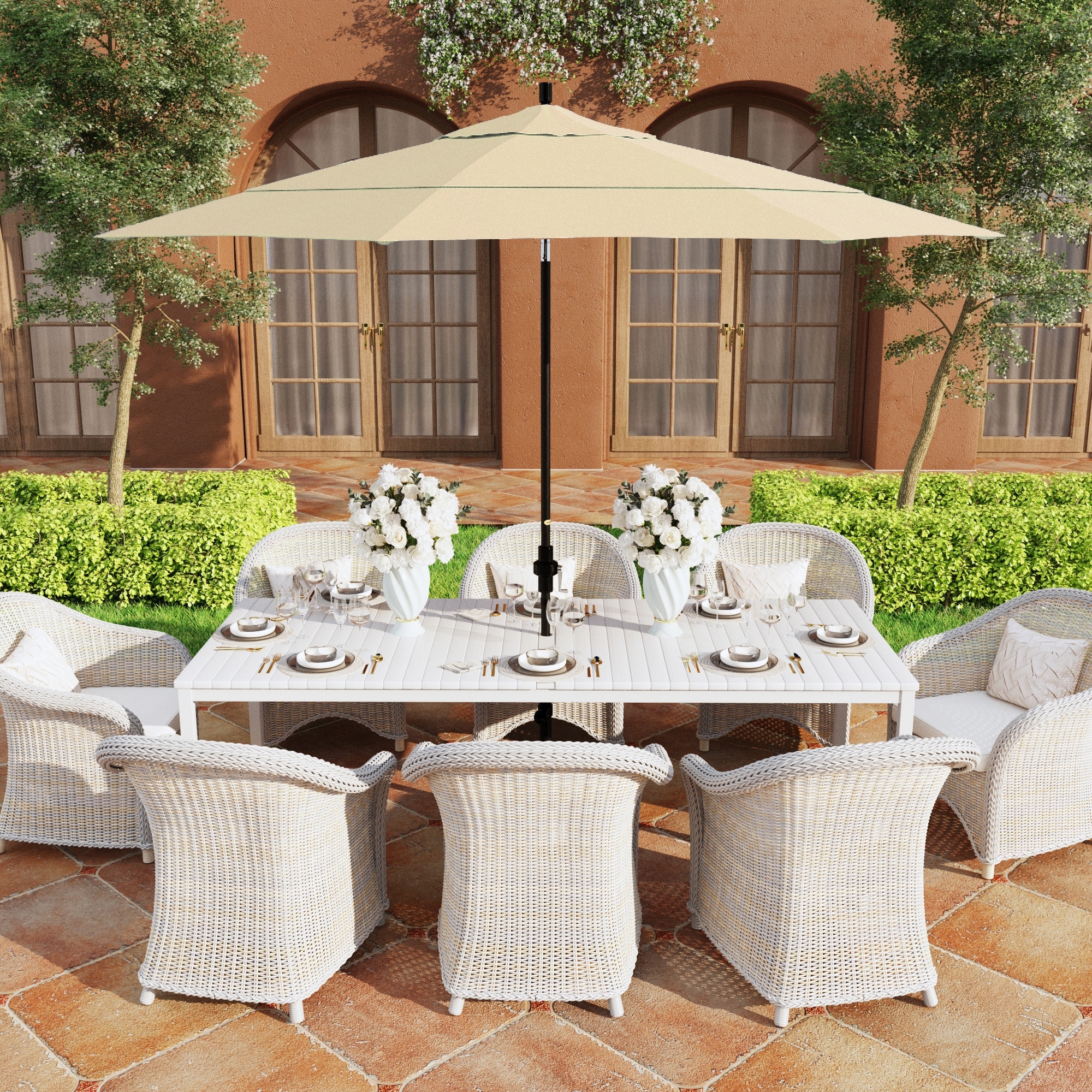 11 patio umbrella sunbrella Open Box 11ft Round foot octagonal canopy Deluxe collar tilt mechanism above the crank gently angles the canopy to provide protection from the sun no matter how high it is in the sky Constructed with highly flexible fiberglass ribs and a durable aluminum center pole Serwall 11-ft Navy Square Aluminum