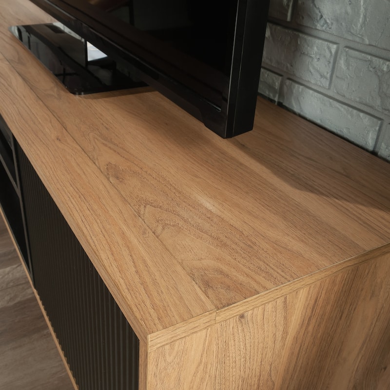 Wood Credenza for TVs up to 70" with Doors, Brown - 55.91" W x 15.67" D x 20.87" H