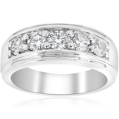 1 ct Mens Diamond Five Stone Wedding Ring White, Yellow, Rose Gold