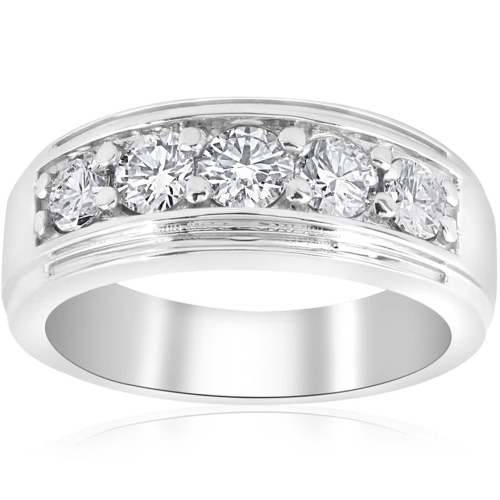 1 ct Mens Diamond Five Stone Wedding Ring White, Yellow, Rose Gold