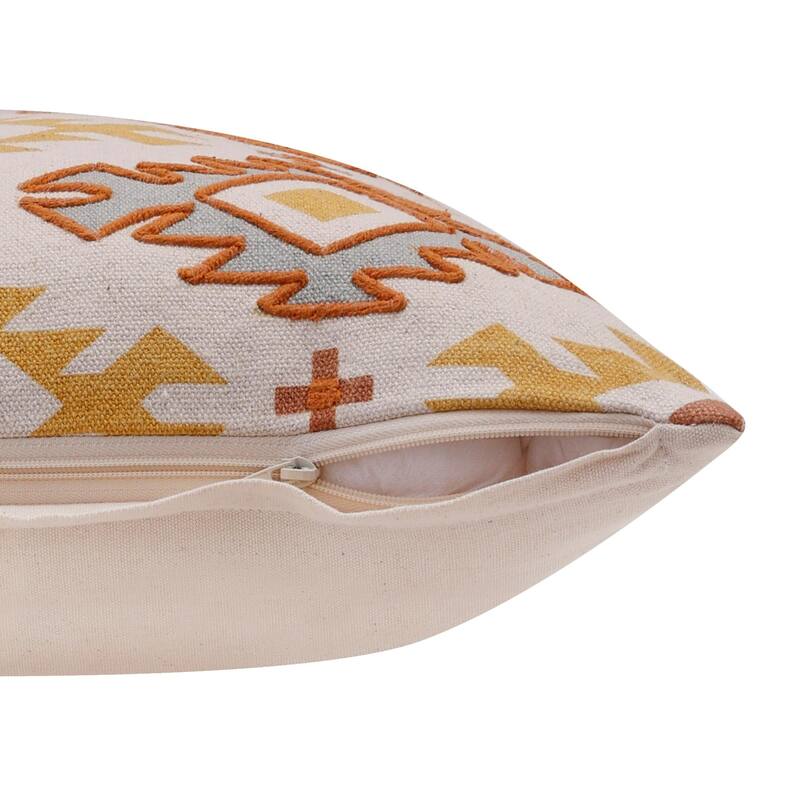 Handmade Southwestern Square Throw Pillow - 20" - Rust Orange and Yellow