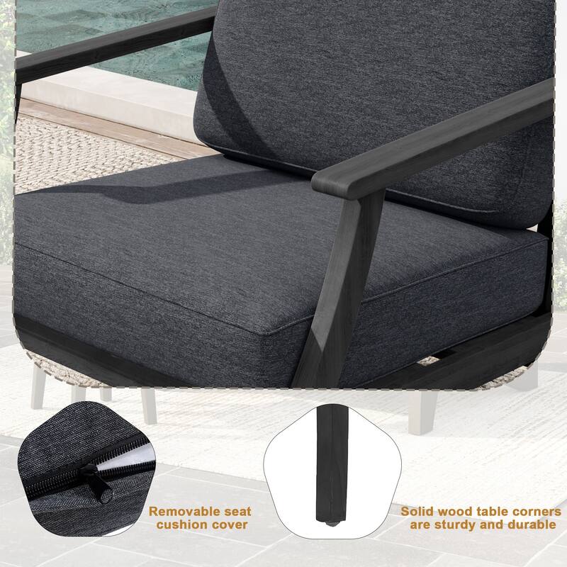 2 Set Patio Teak Wood Outdoor Chair with Cushions